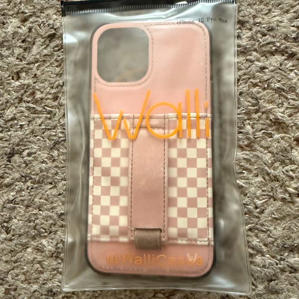 Pink and Tan Checkered Phone Case with Strap